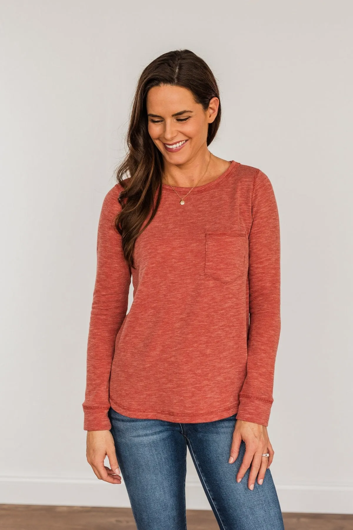 Dark Rust Knit Pocket Top