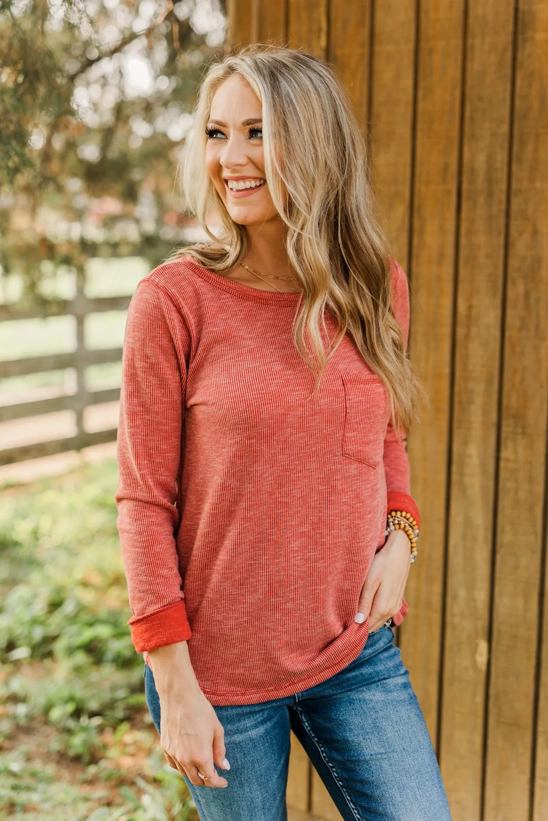 Dark Rust Knit Pocket Top