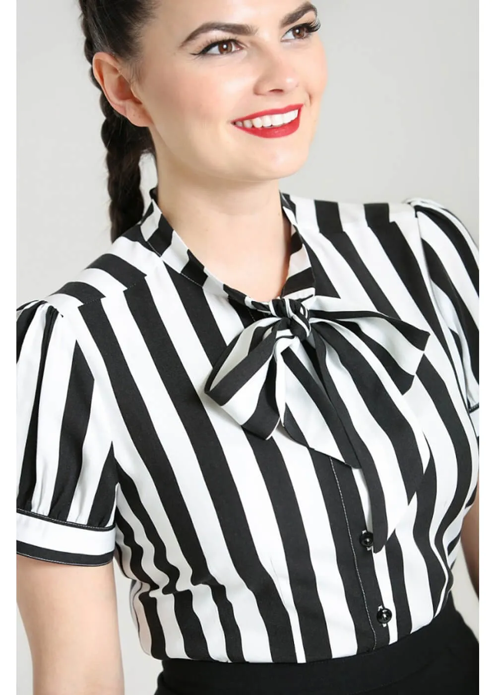 Hell Bunny Juno 1940s Style Blouse Black and White