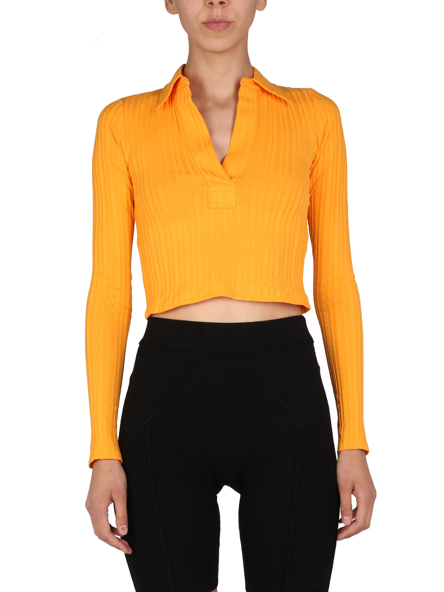 HELMUT LANG RIBBED KNIT CROPPED POLO