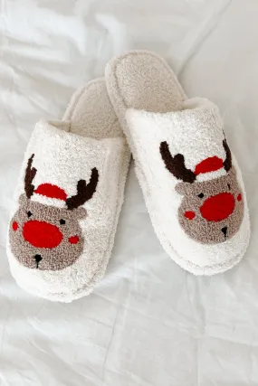 Hey Rudolph Fuzzy Reindeer Slippers (White/Reindeer)