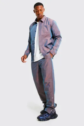 Iridescent Overshirt & Popper Trousers Set