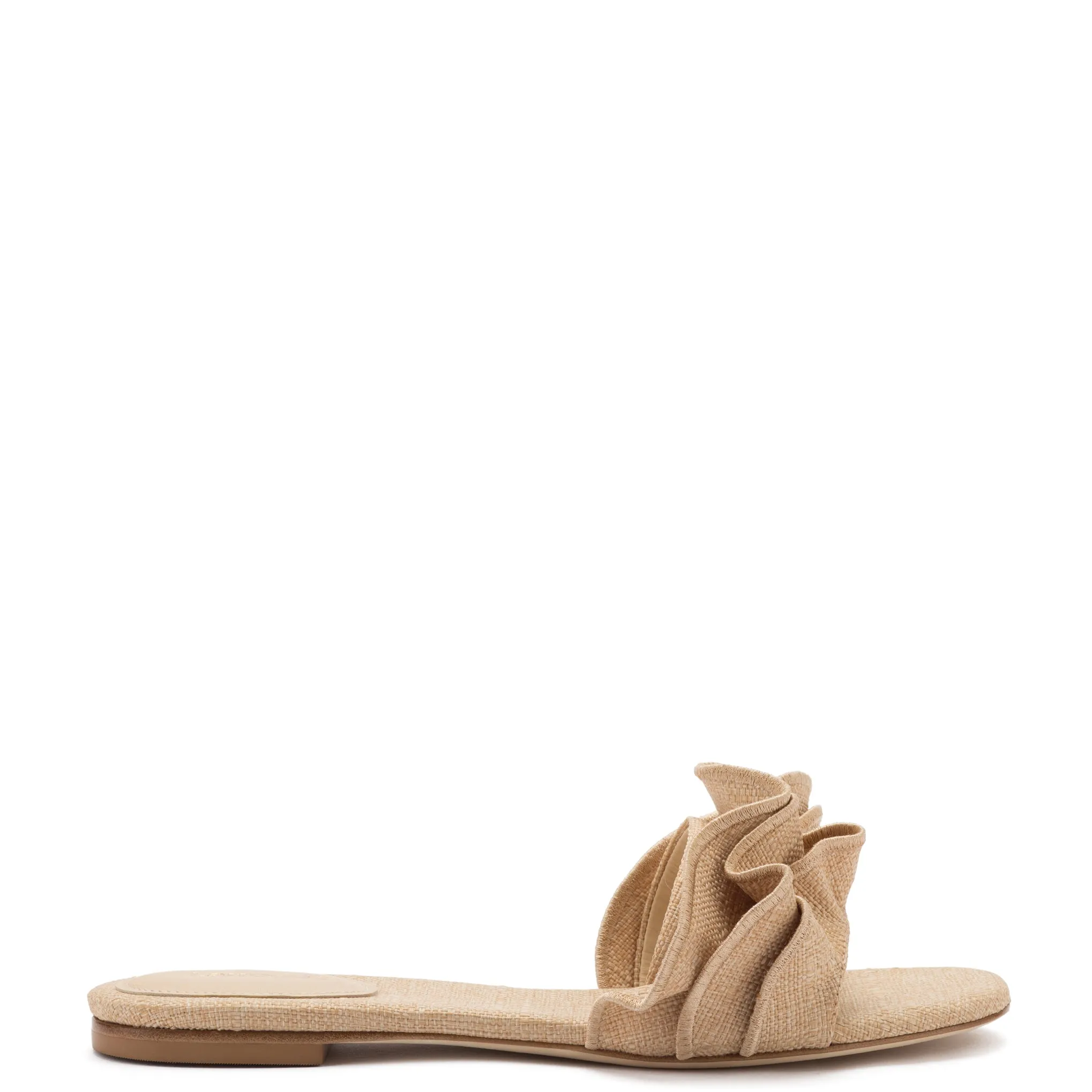 Beige Raffia Ivy Ruffle Flat Mule