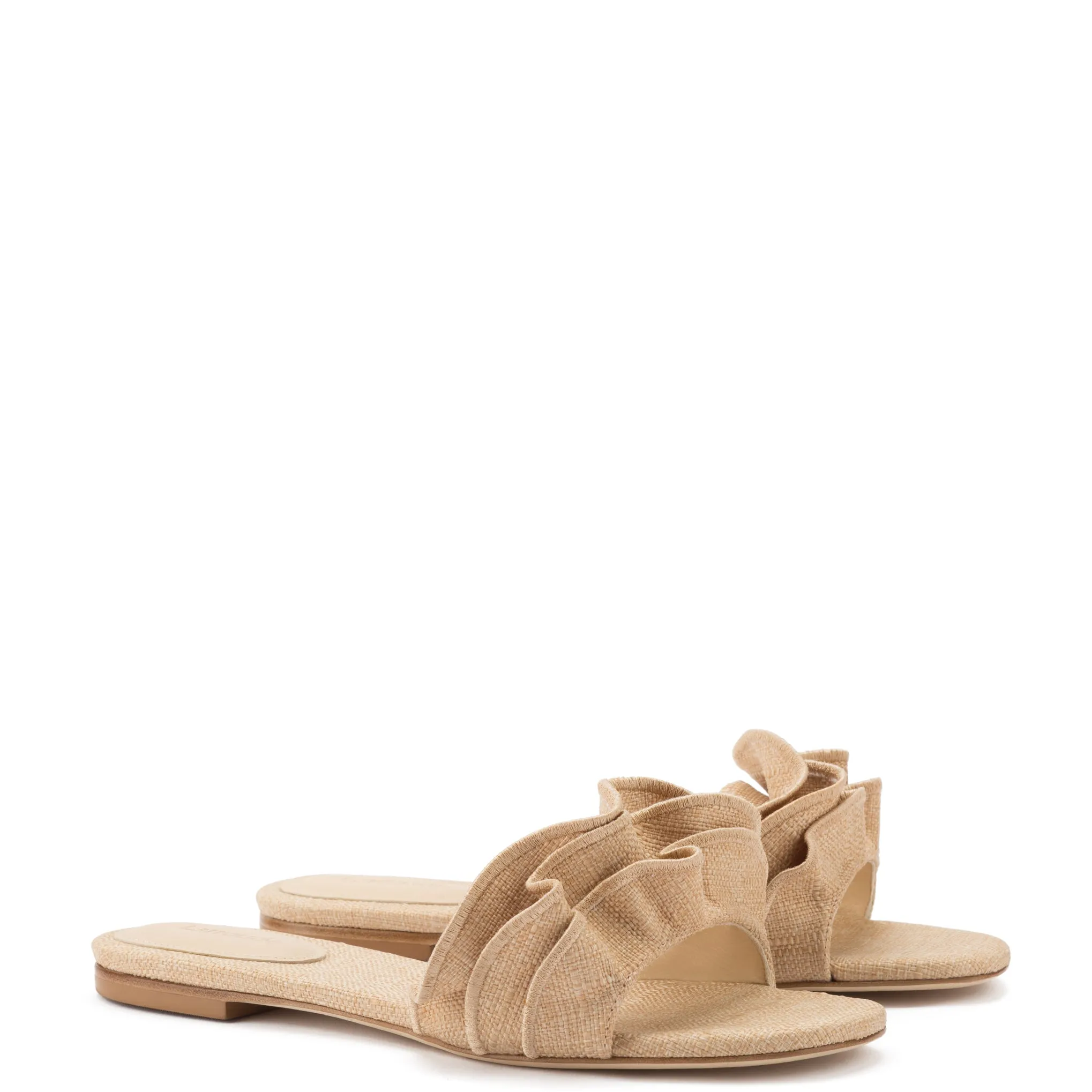 Beige Raffia Ivy Ruffle Flat Mule