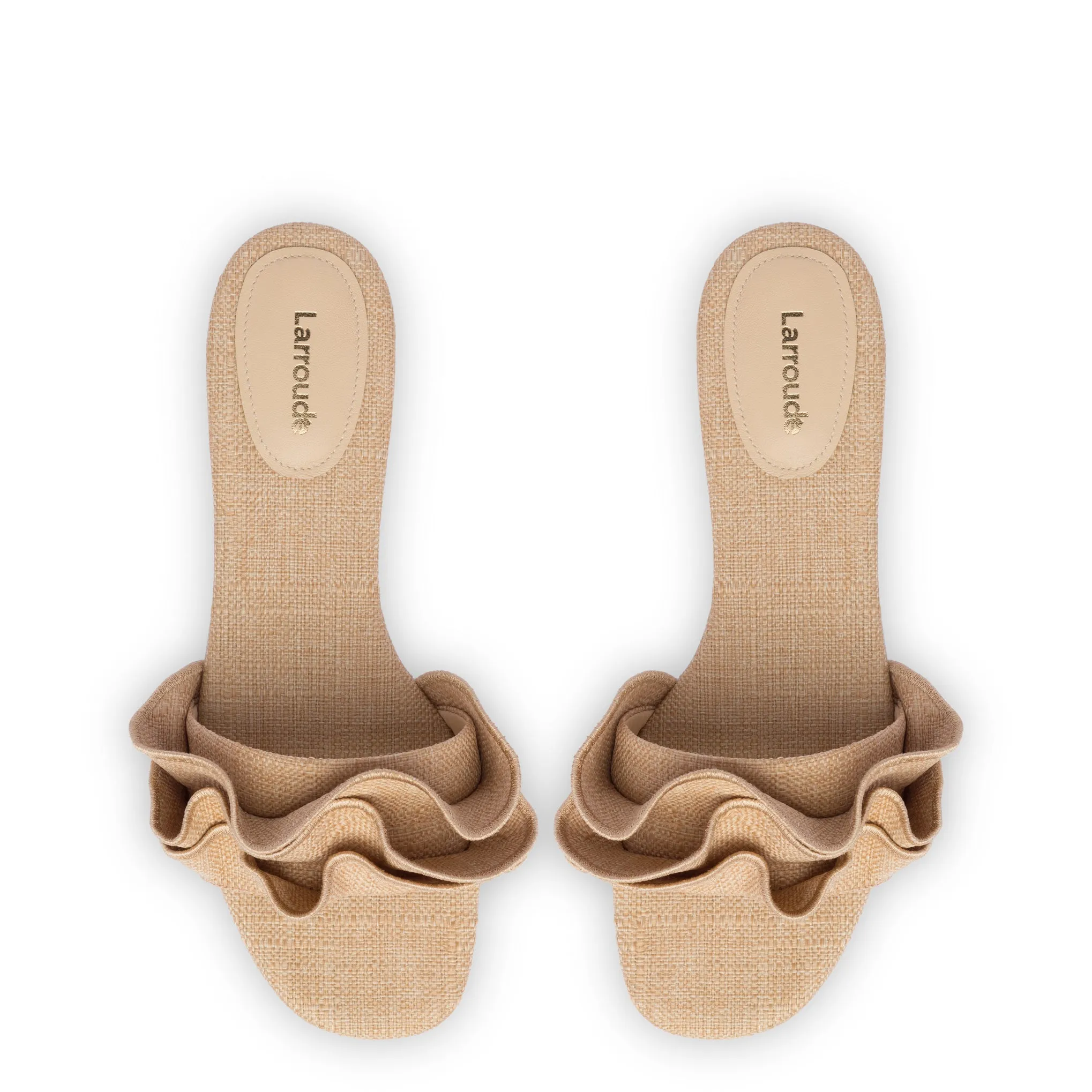 Beige Raffia Ivy Ruffle Flat Mule