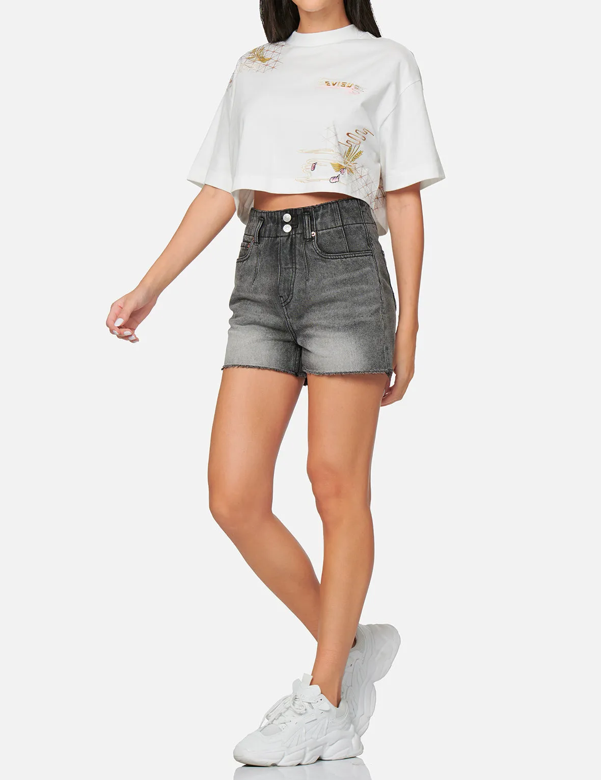 Japanese Graphics Print Cropped T-Shirt