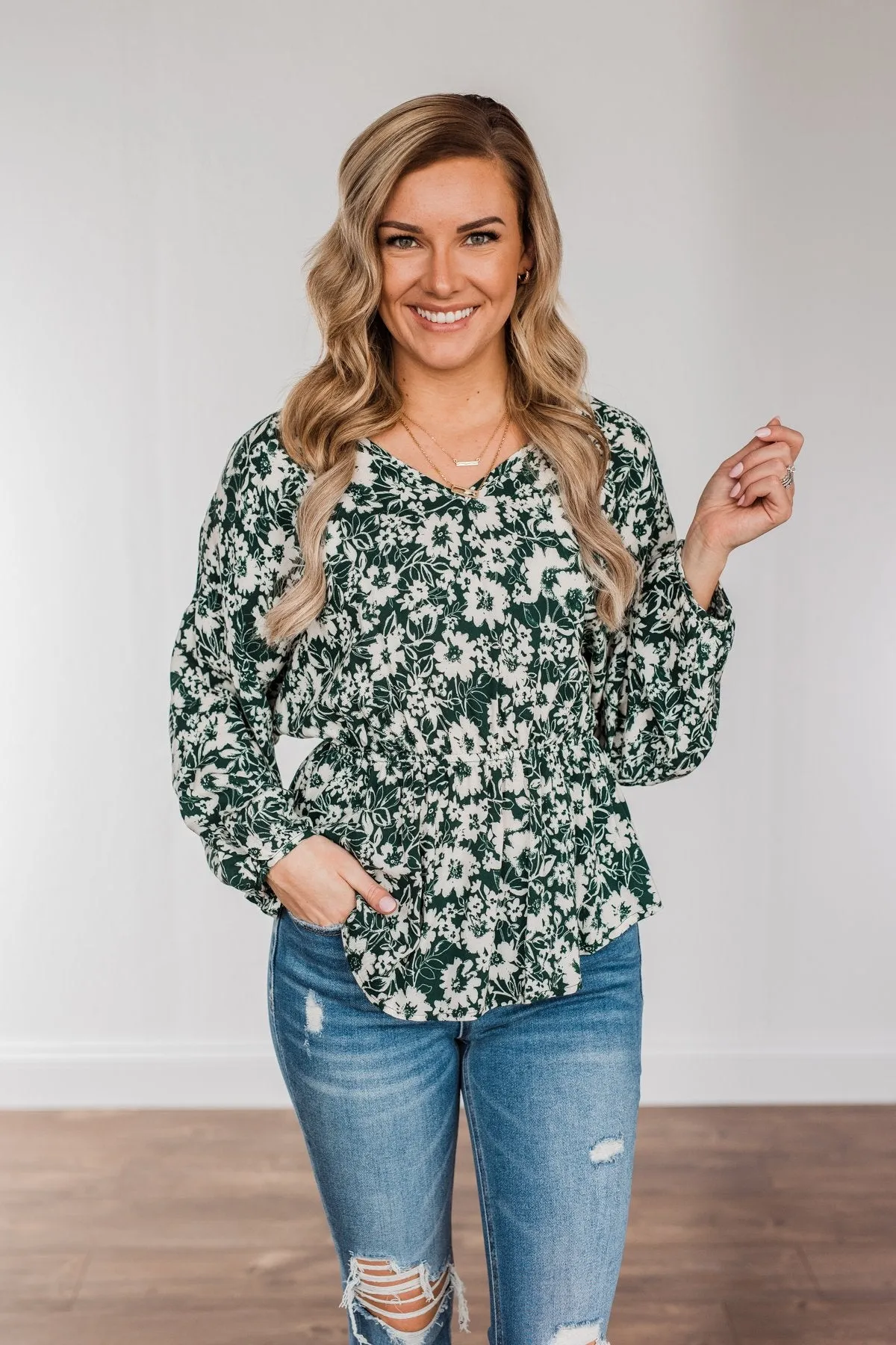 Hunter Green Long Sleeve Blouse - Joy to the World