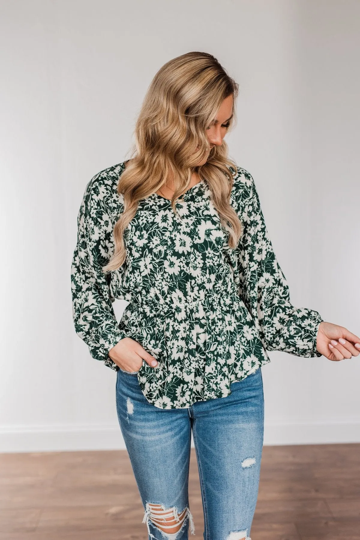 Hunter Green Long Sleeve Blouse - Joy to the World