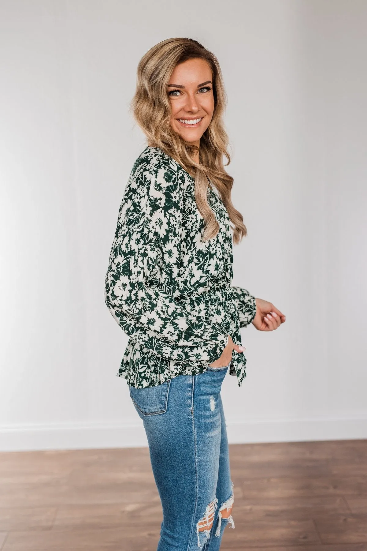 Hunter Green Long Sleeve Blouse - Joy to the World