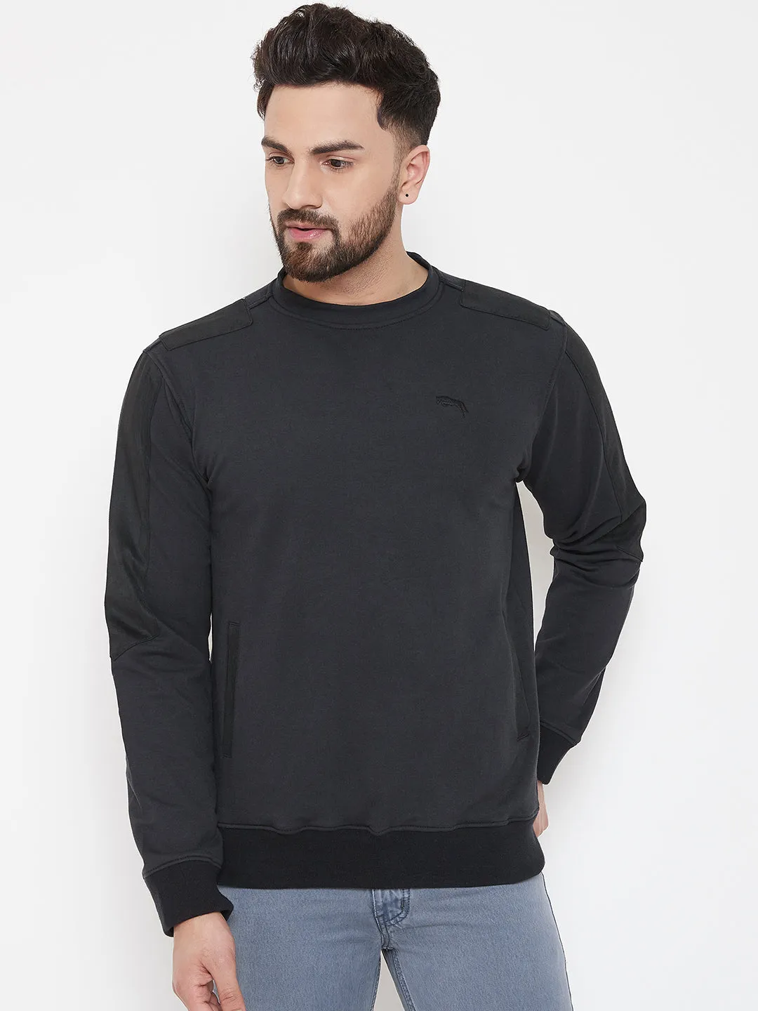 JUMP USA Men Black Solid Pullover Sweatshirt