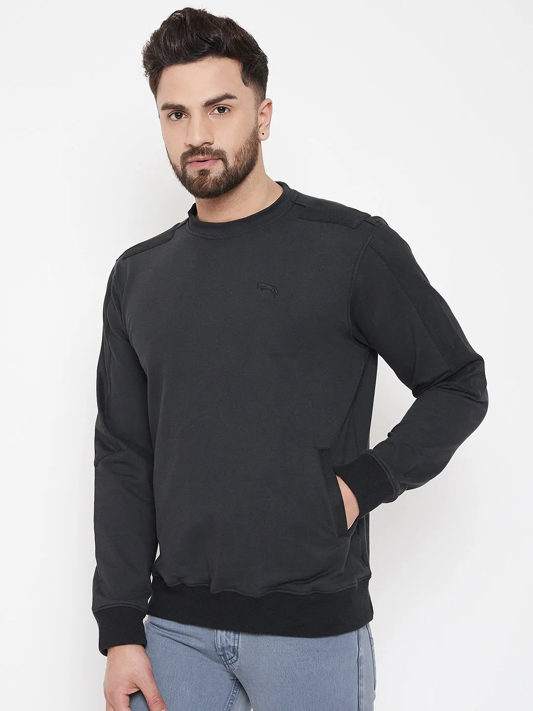 JUMP USA Men Black Solid Pullover Sweatshirt