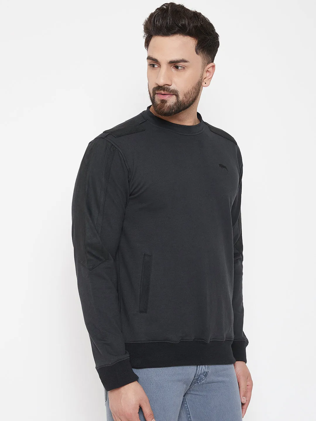 JUMP USA Men Black Solid Pullover Sweatshirt