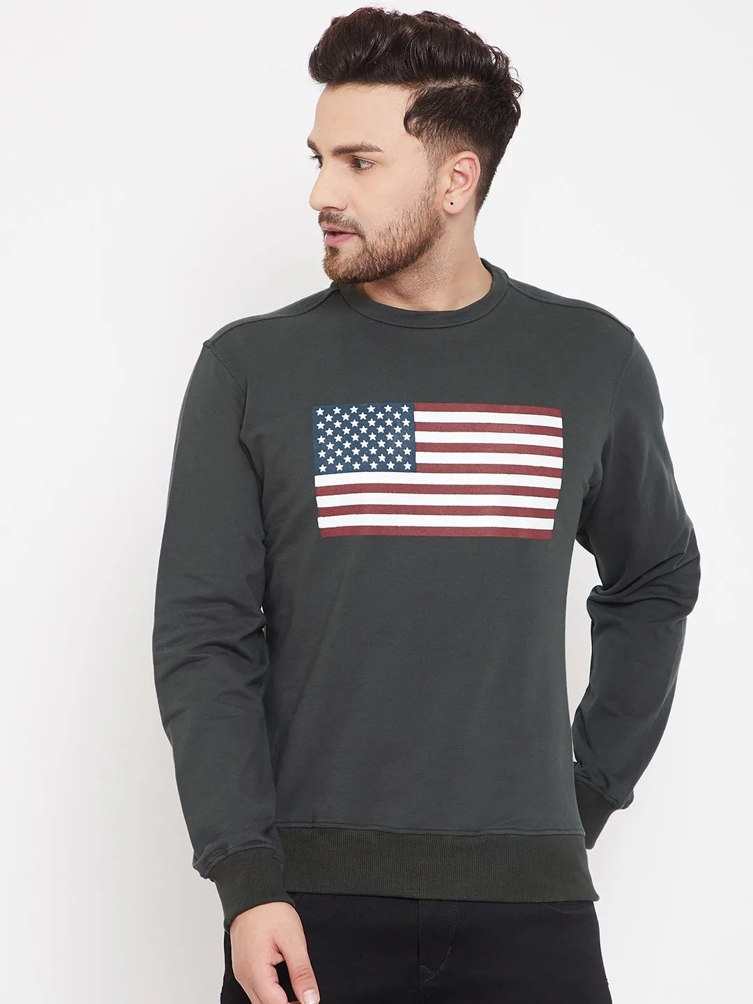 JUMP USA Men Charcoal Printed Sweatshirt