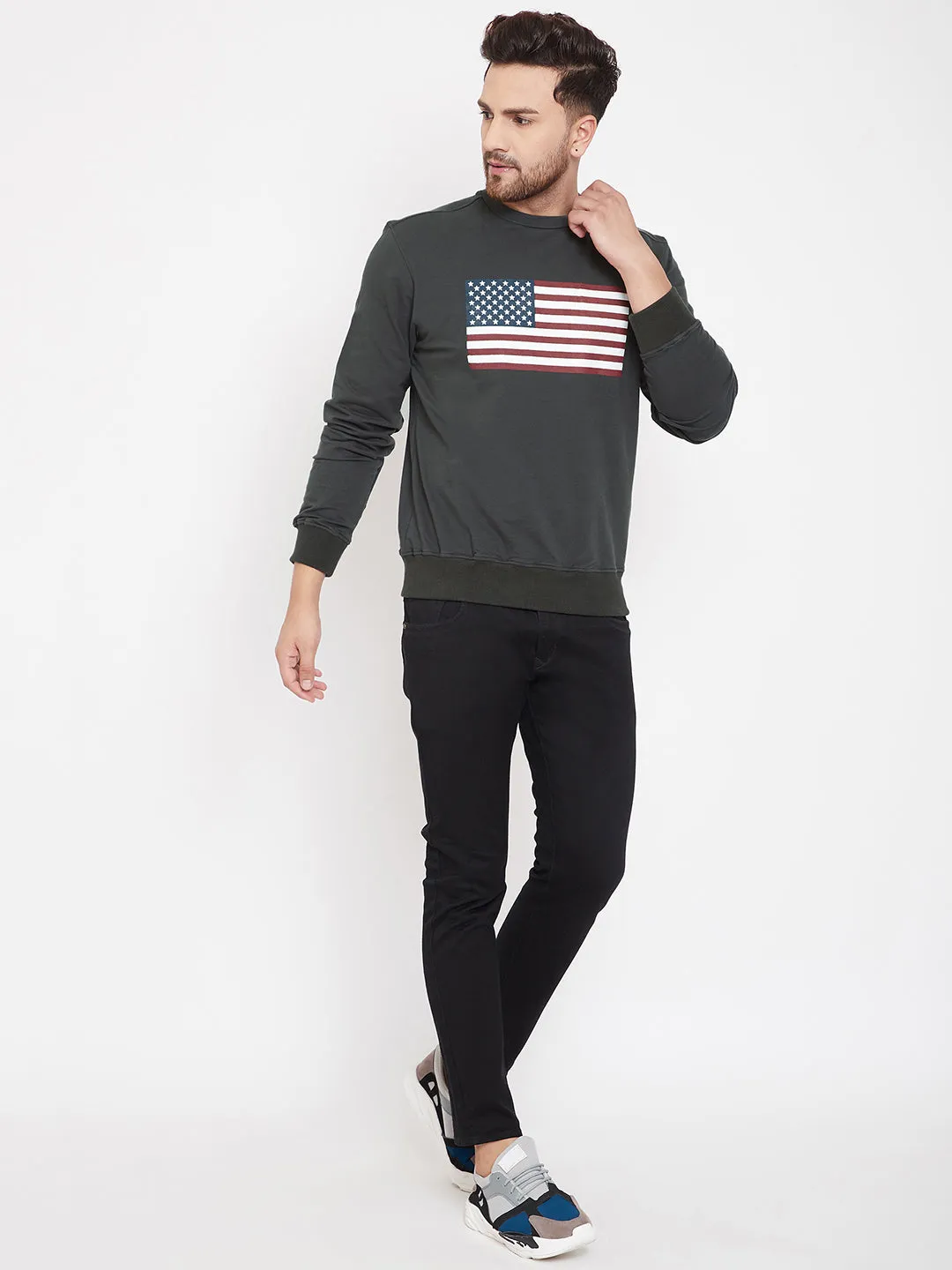 JUMP USA Men Charcoal Printed Sweatshirt