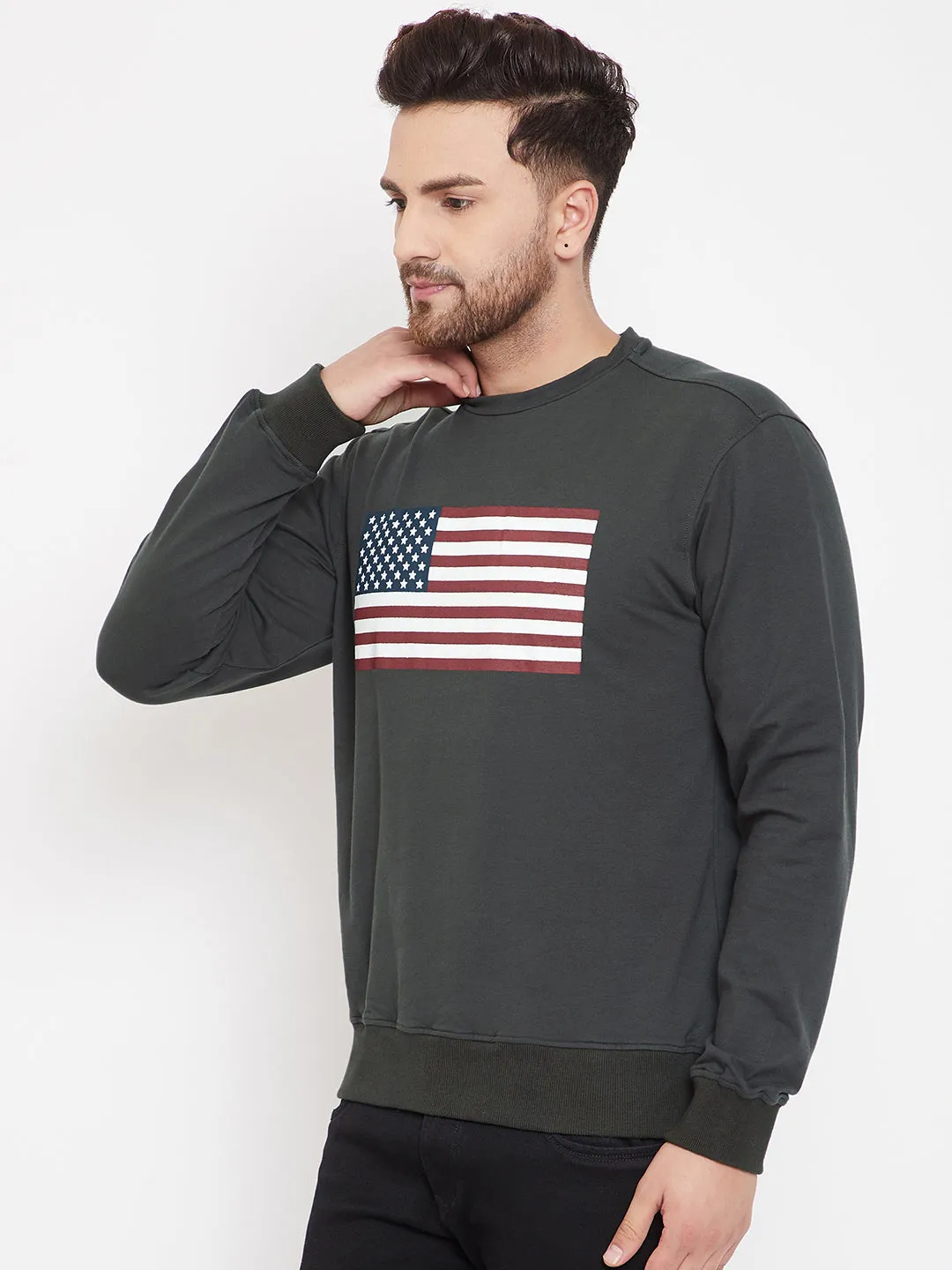 JUMP USA Men Charcoal Printed Sweatshirt