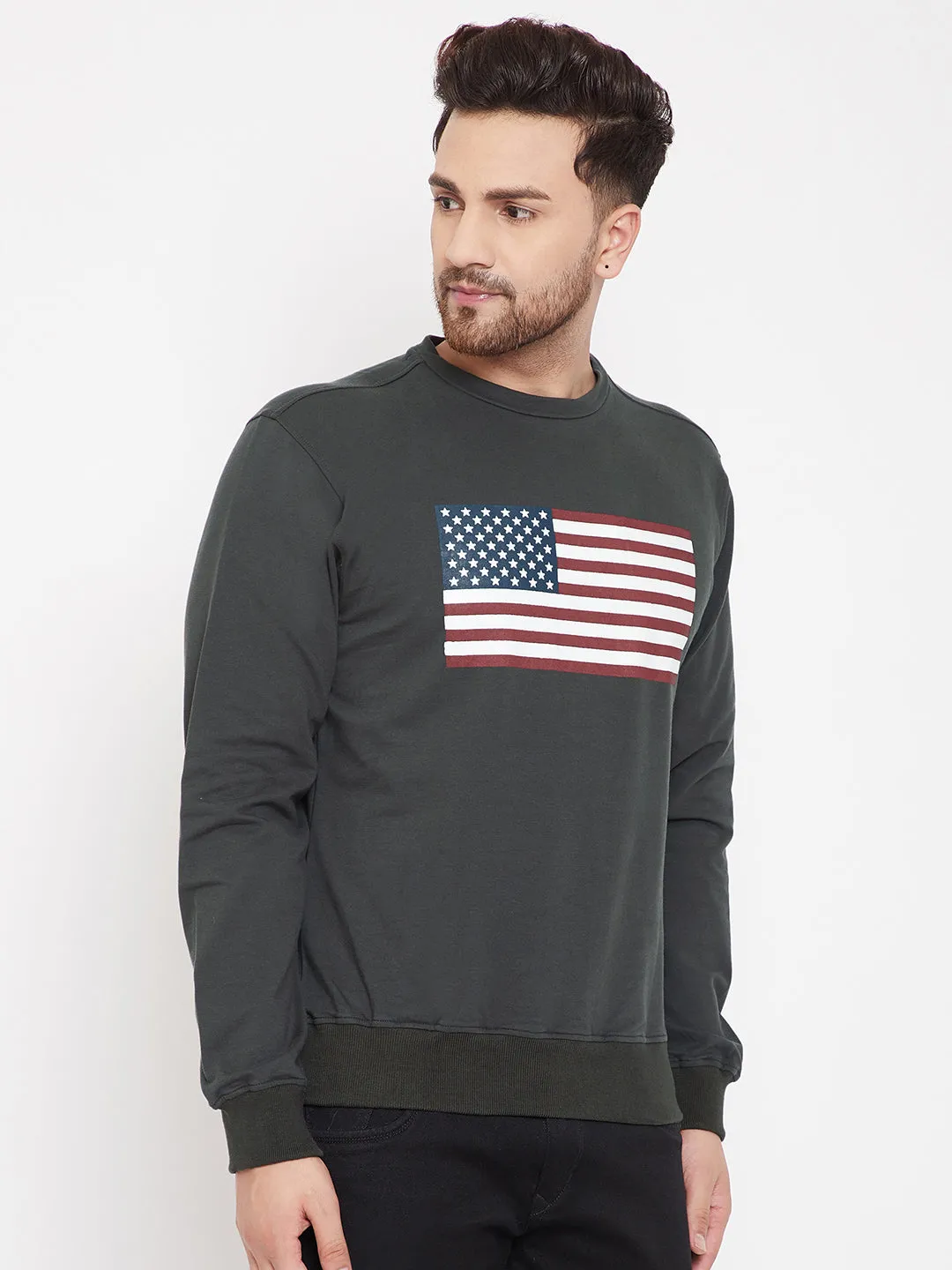 JUMP USA Men Charcoal Printed Sweatshirt