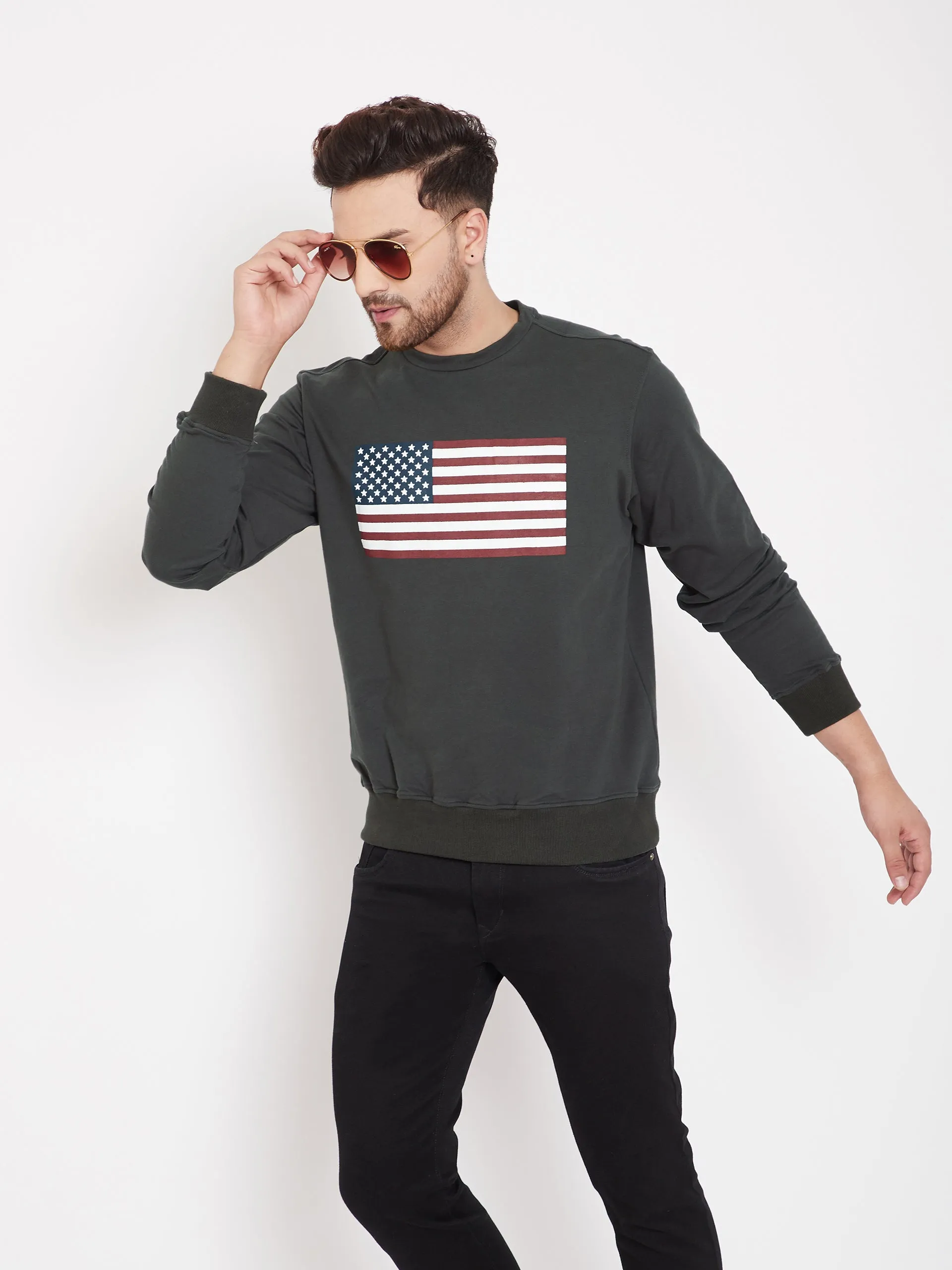 JUMP USA Men Charcoal Printed Sweatshirt