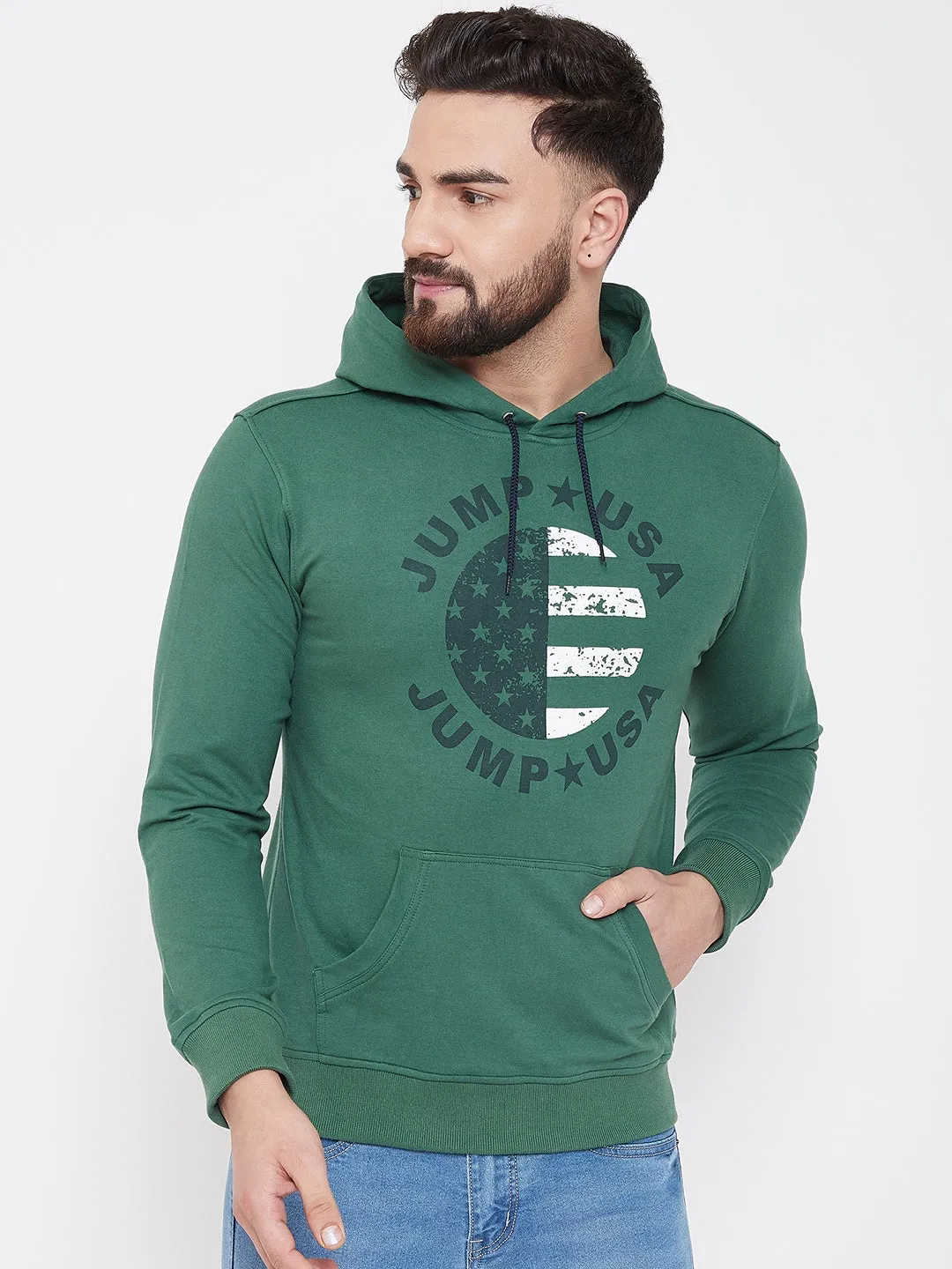 JUMP USA Men Hunter Self Design Hooded Sweatshirt