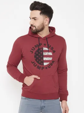 JUMP USA Men Red Self Design Hooded Pullover Sweatshirt