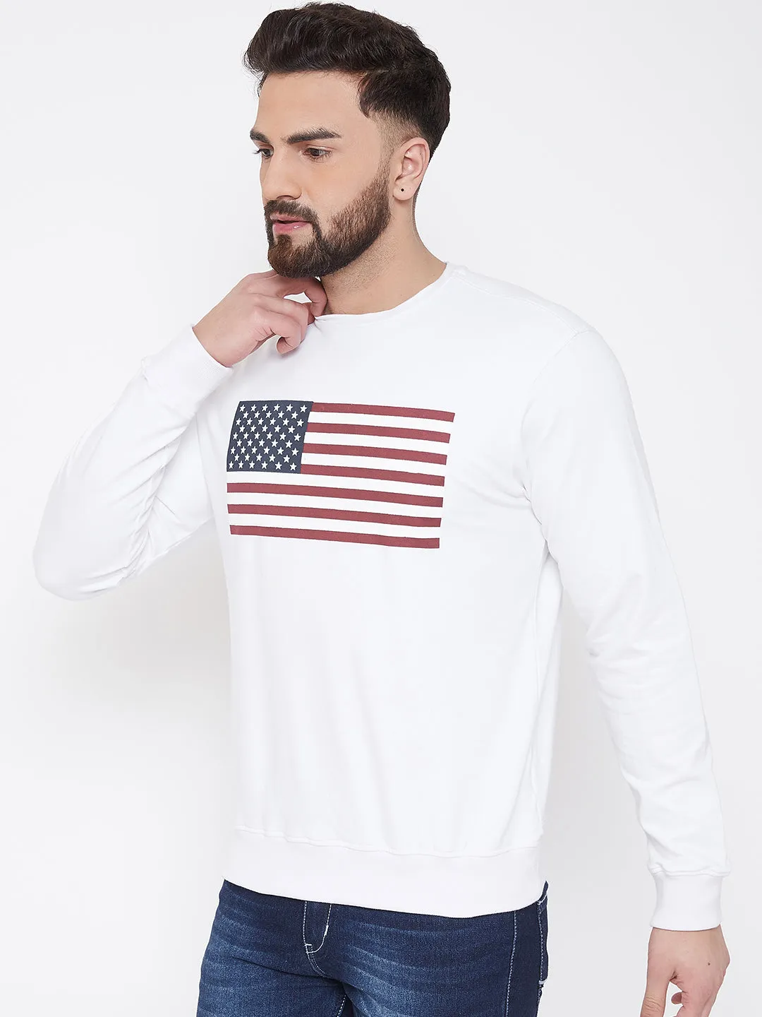 JUMP USA Men White Self Design Sweatshirt