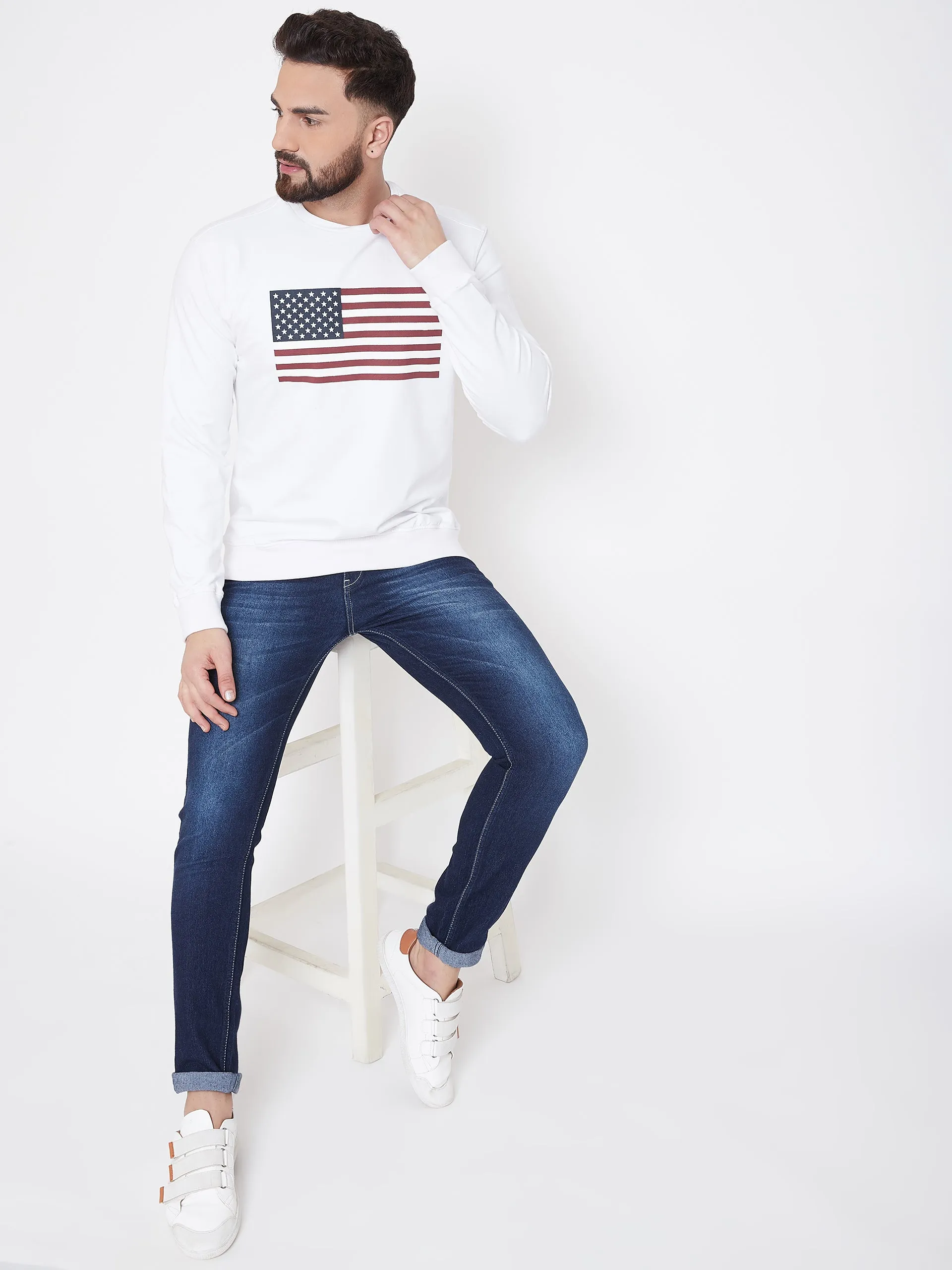 JUMP USA Men White Self Design Sweatshirt