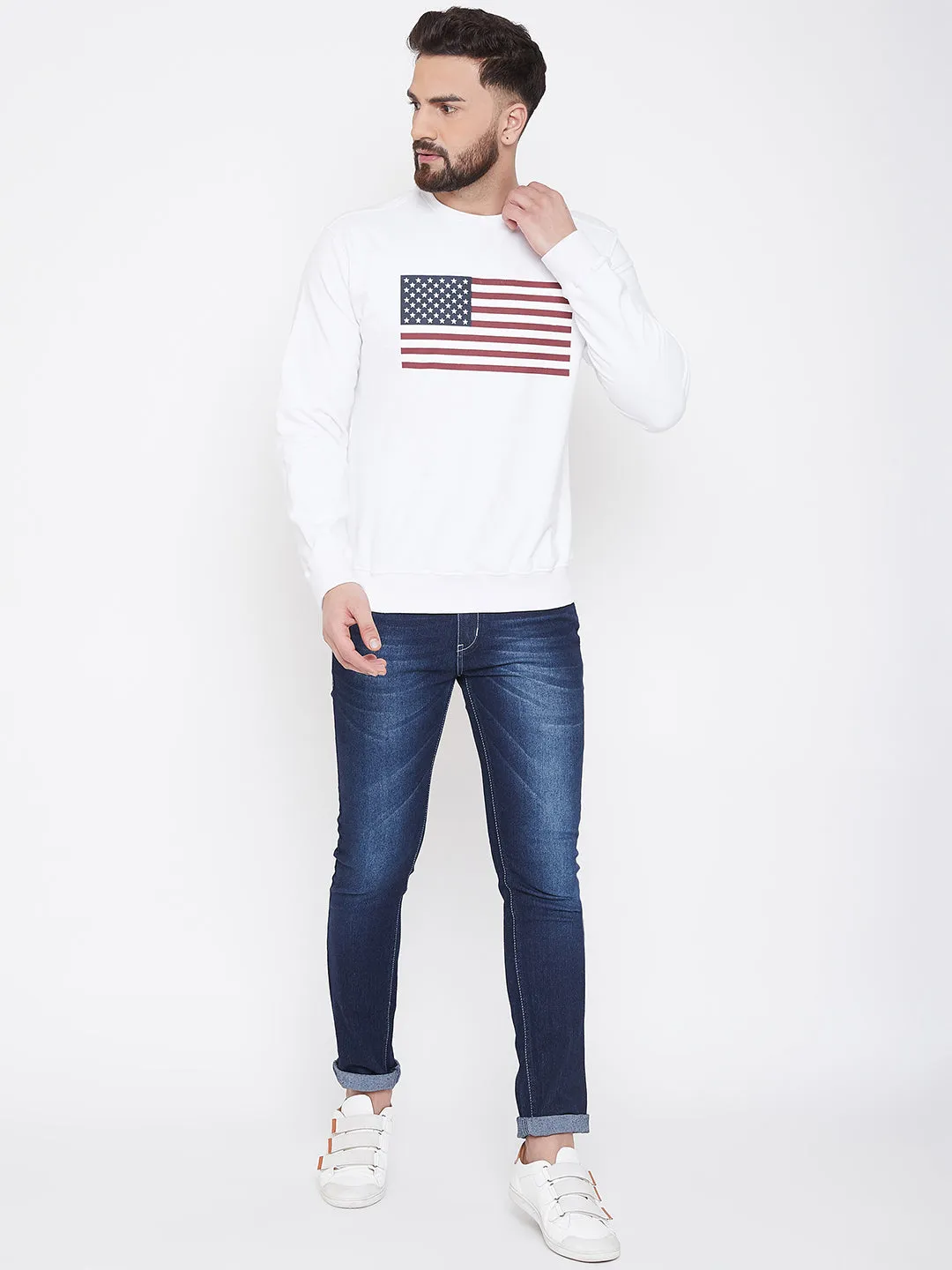 JUMP USA Men White Self Design Sweatshirt