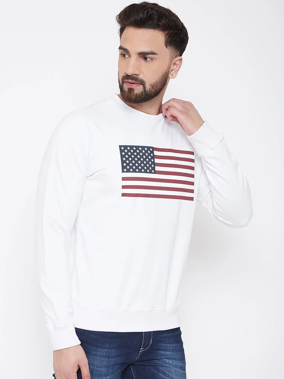 JUMP USA Men White Self Design Sweatshirt