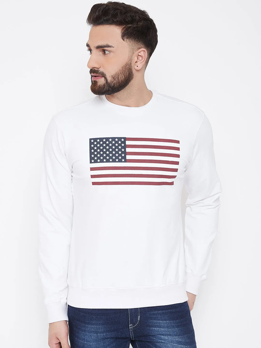 JUMP USA Men White Self Design Sweatshirt