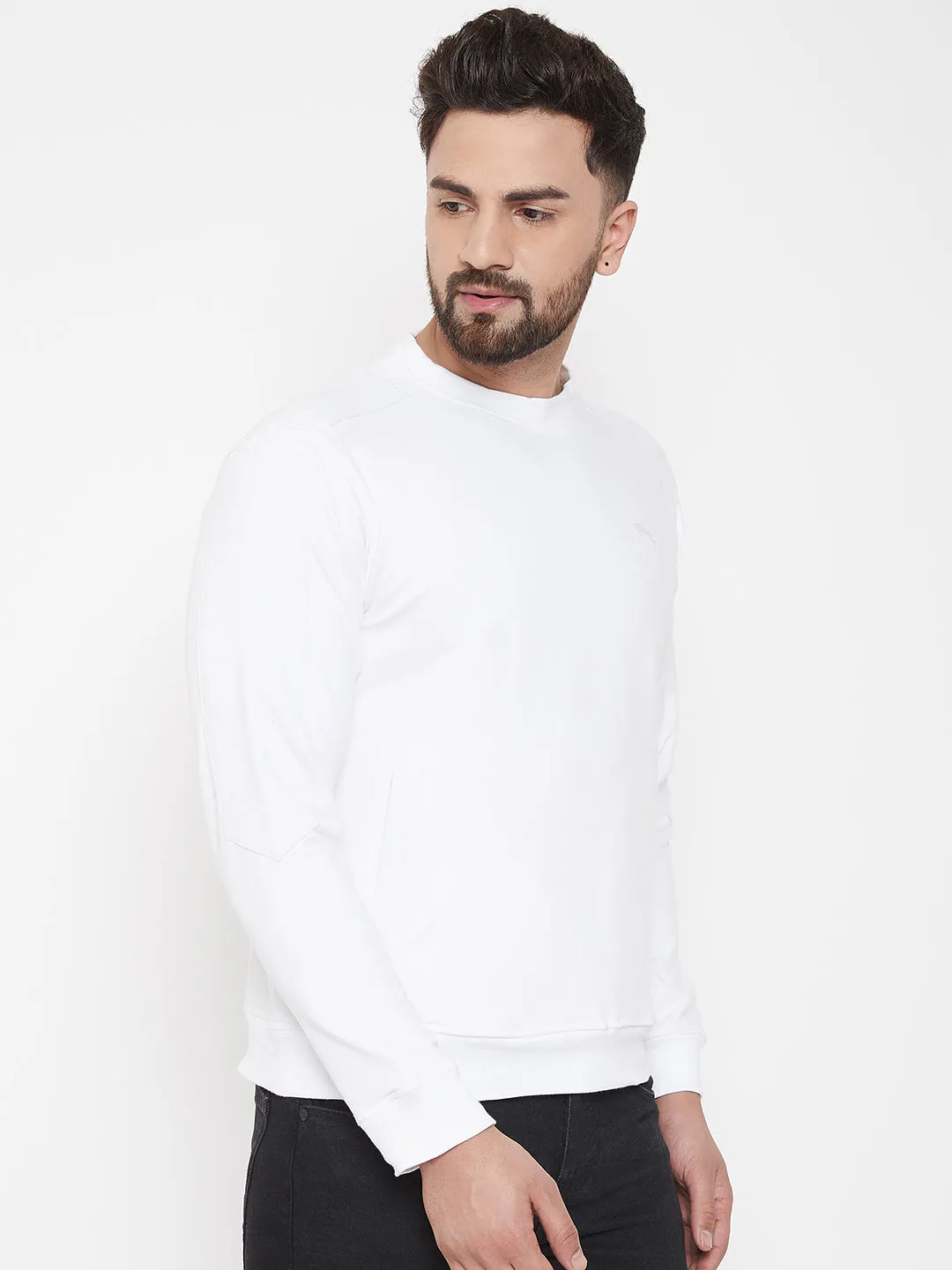 JUMP USA Men White Solid Pullover Sweatshirt