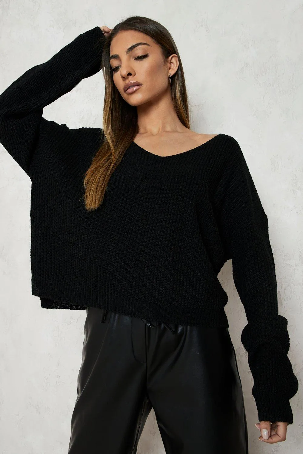 Cropped Fisherman V Neck Jumper | Shop Jumpers & Cardigans | boohoo