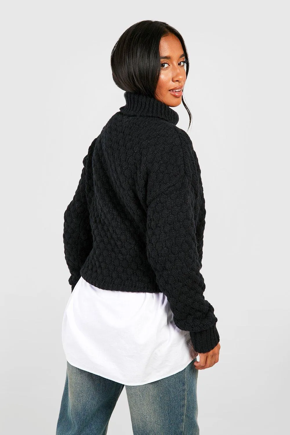 Petite Bubble Knit Roll Neck Jumper | Shop Jumpers & Cardigans at boohoo