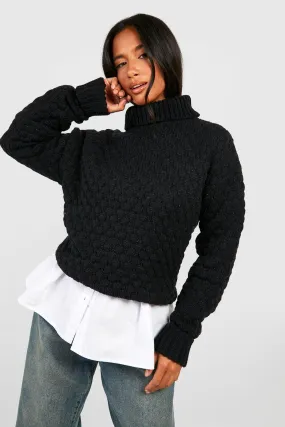 Petite Bubble Knit Roll Neck Jumper | Shop Jumpers & Cardigans at boohoo