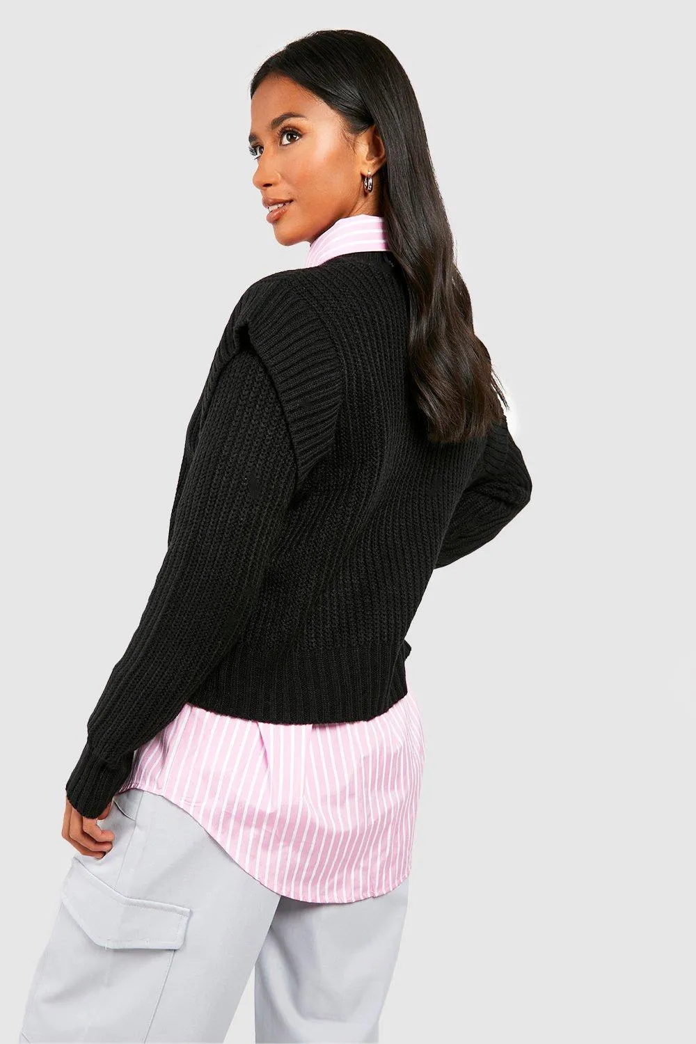 Petite Cable Knit Shoulder Detail Jumper - Shop Now at boohoo