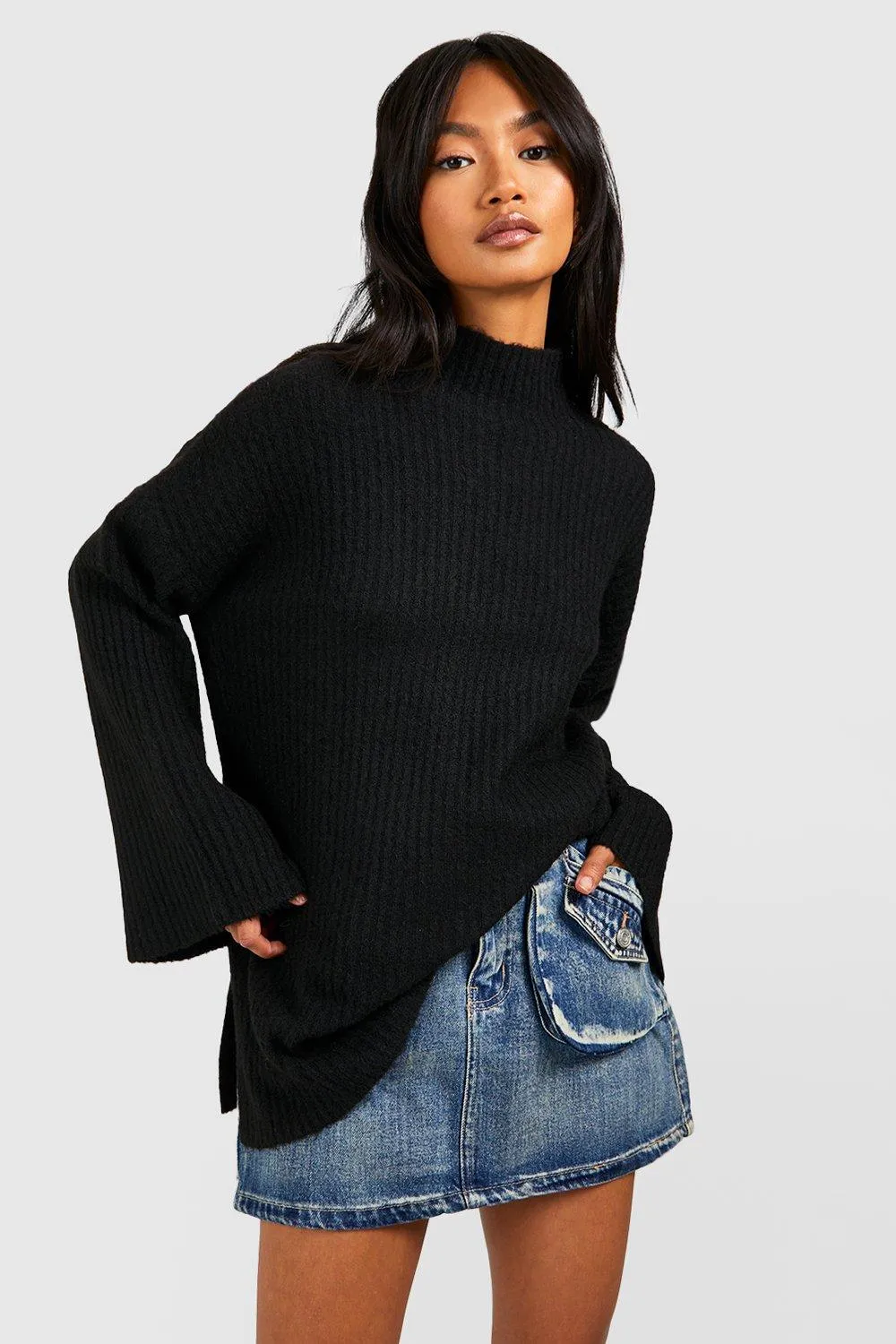 Soft Rib Knit High Neck Jumper