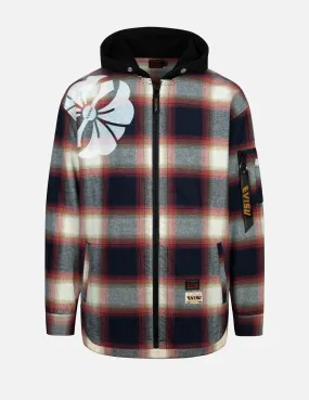 Kamon Print Checked Loose Fit Shirt Jacket