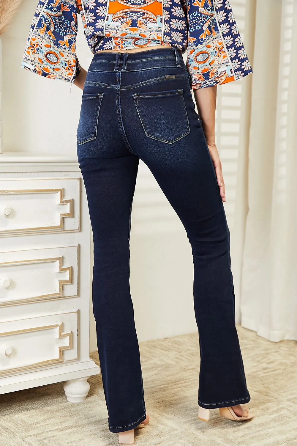 Kancan Bootcut Jeans with Wide Waistband and High Rise in Full Size