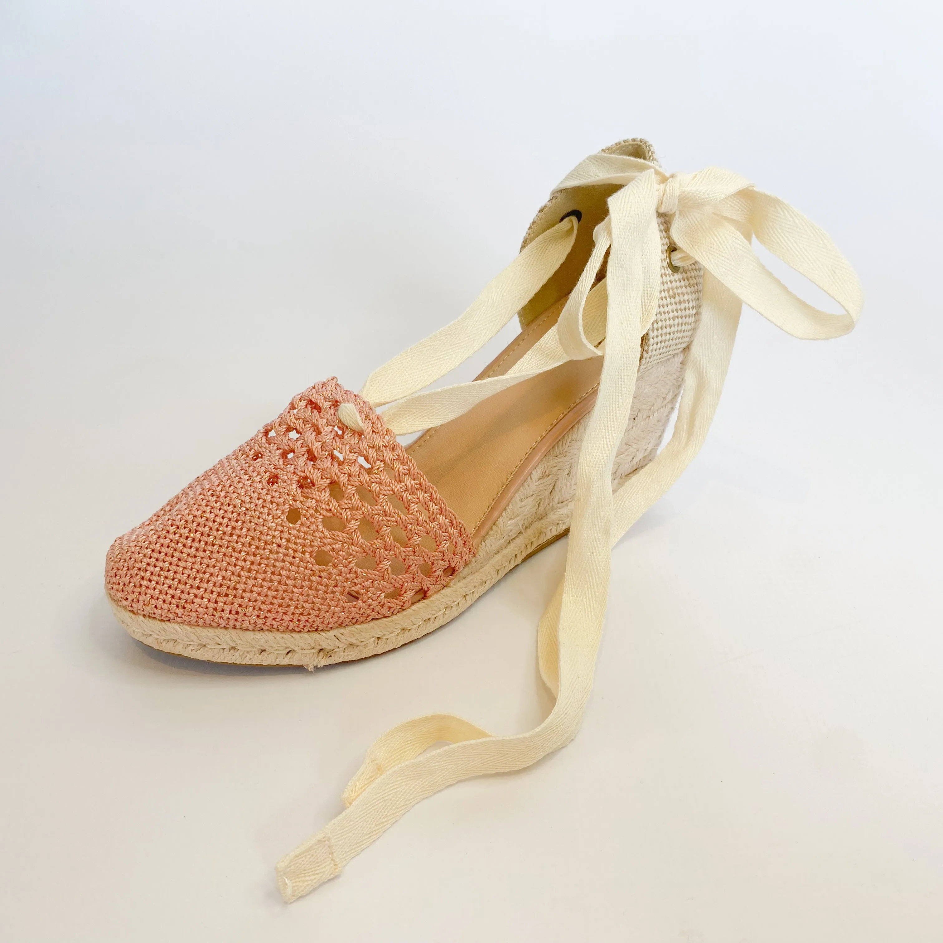 KG wedge espadrille with rose ankle tie