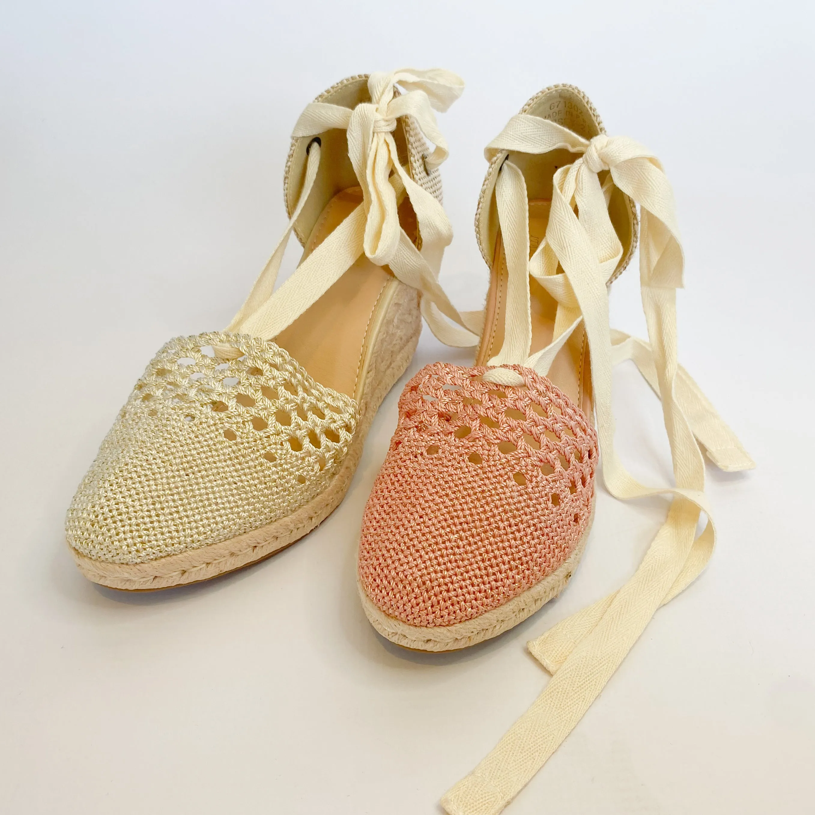 KG wedge espadrille with rose ankle tie