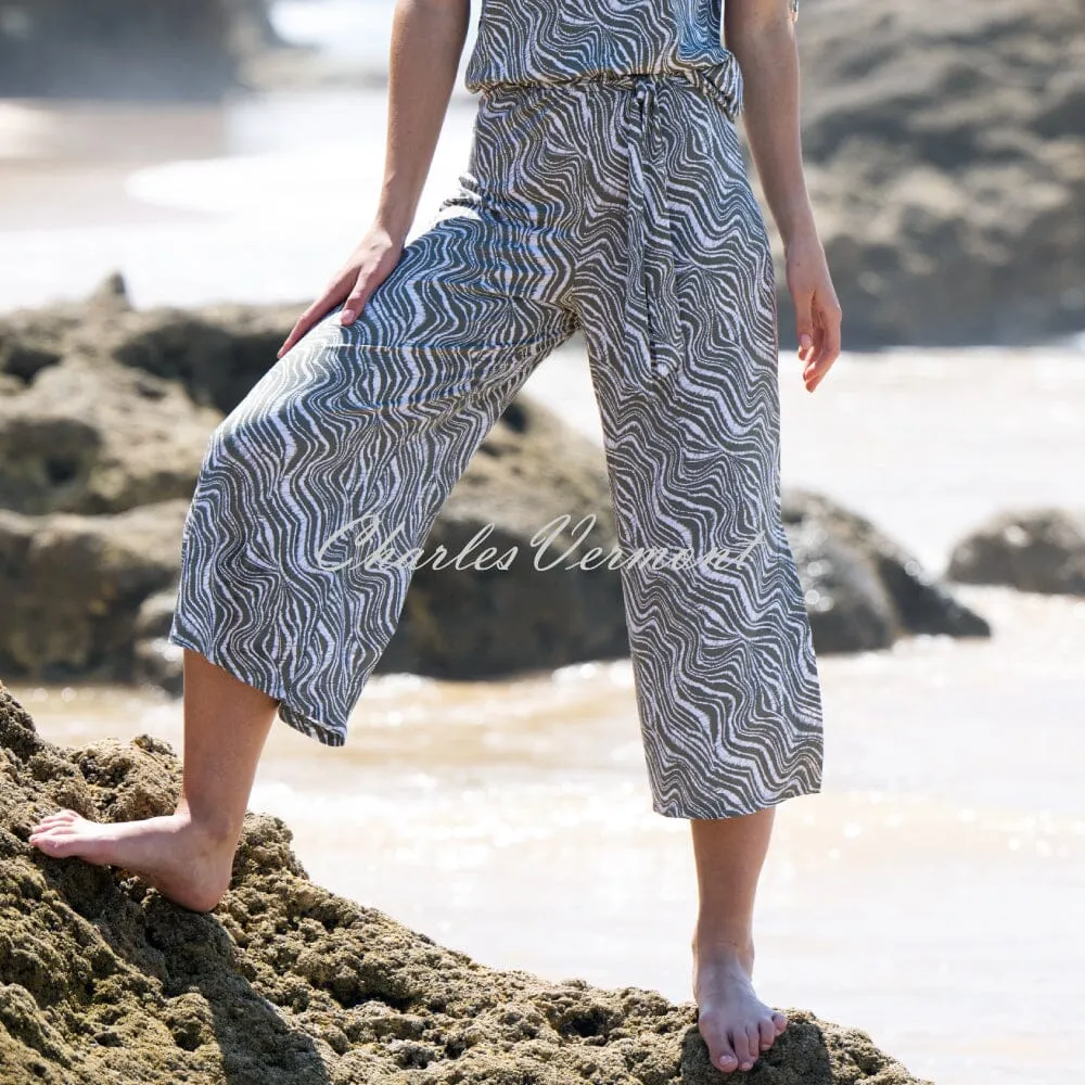 Khaki and White Marble Print Culotte Pant - Product Code 7408-123