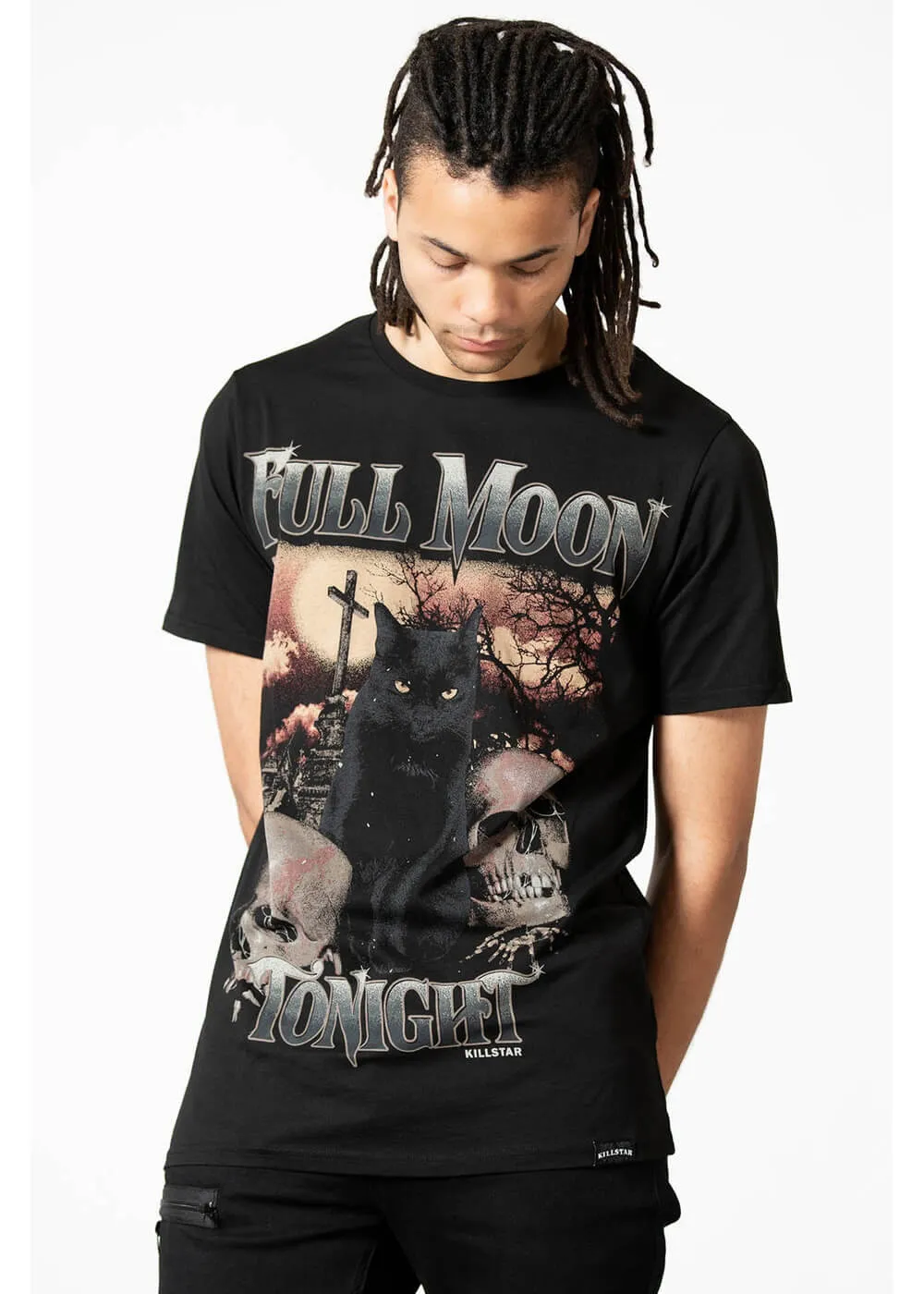 Killstar Full Moon Cat T-Shirt Black can be rewritten as Black Cat T-Shirt with Full Moon Design by Killstar.