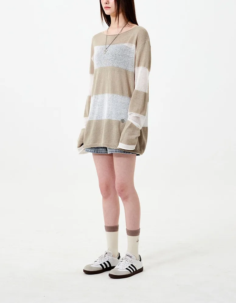 SEE THROUGH BLOCK LONG SLEEVE KNIT