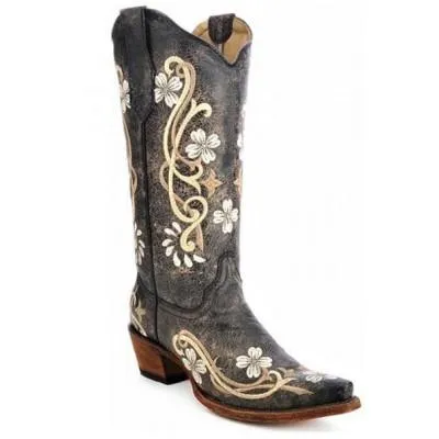 L5175 Circle G Ladies’ Distressed Black Floral Boots