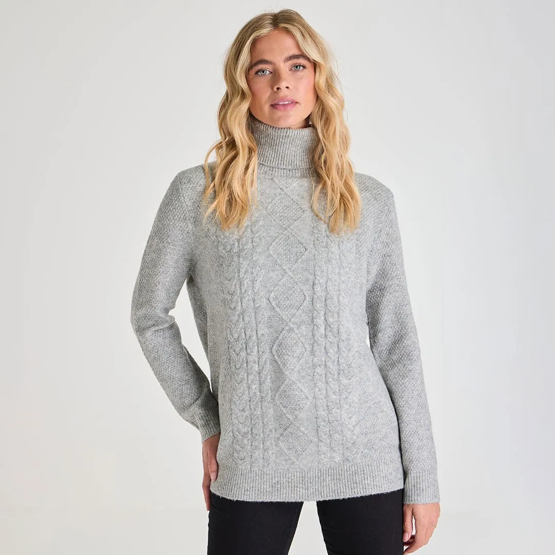 Ladies Polo Neck Cable Knit Jumper