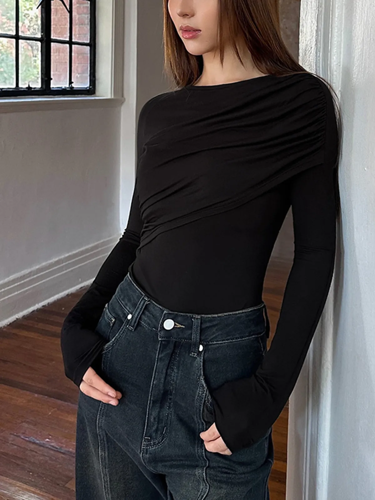 Layered Long Sleeve Pleated Shirt