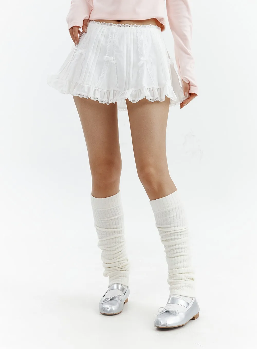 Layered Ribbon Lace Mini Skirt - CJ423