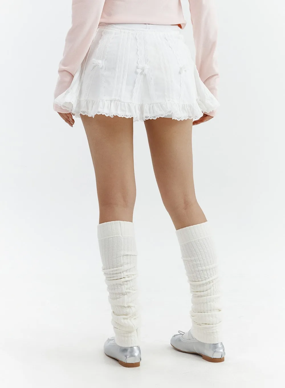 Layered Ribbon Lace Mini Skirt - CJ423