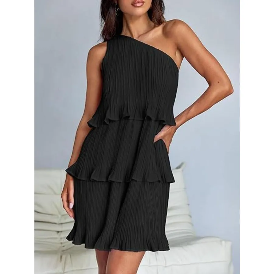 Layered Single Shoulder Mini Dress