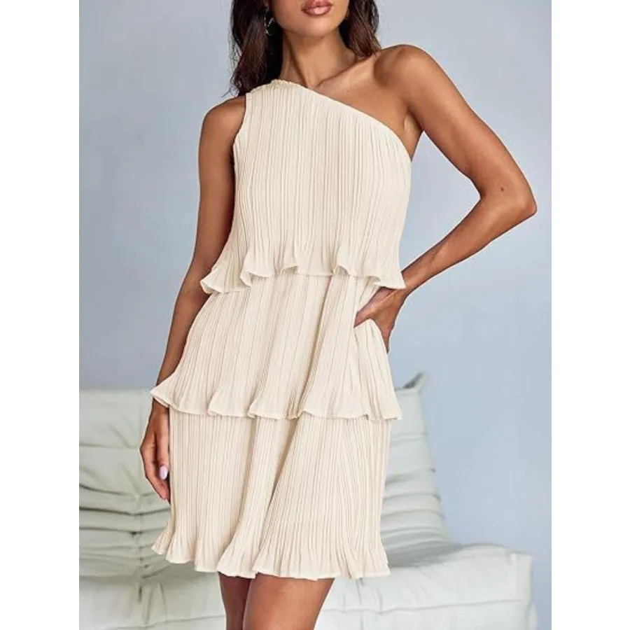 Layered Single Shoulder Mini Dress