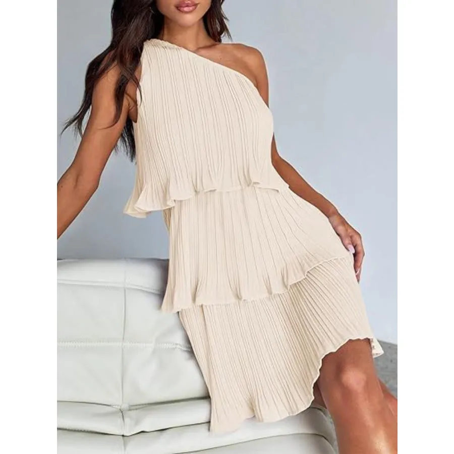 Layered Single Shoulder Mini Dress