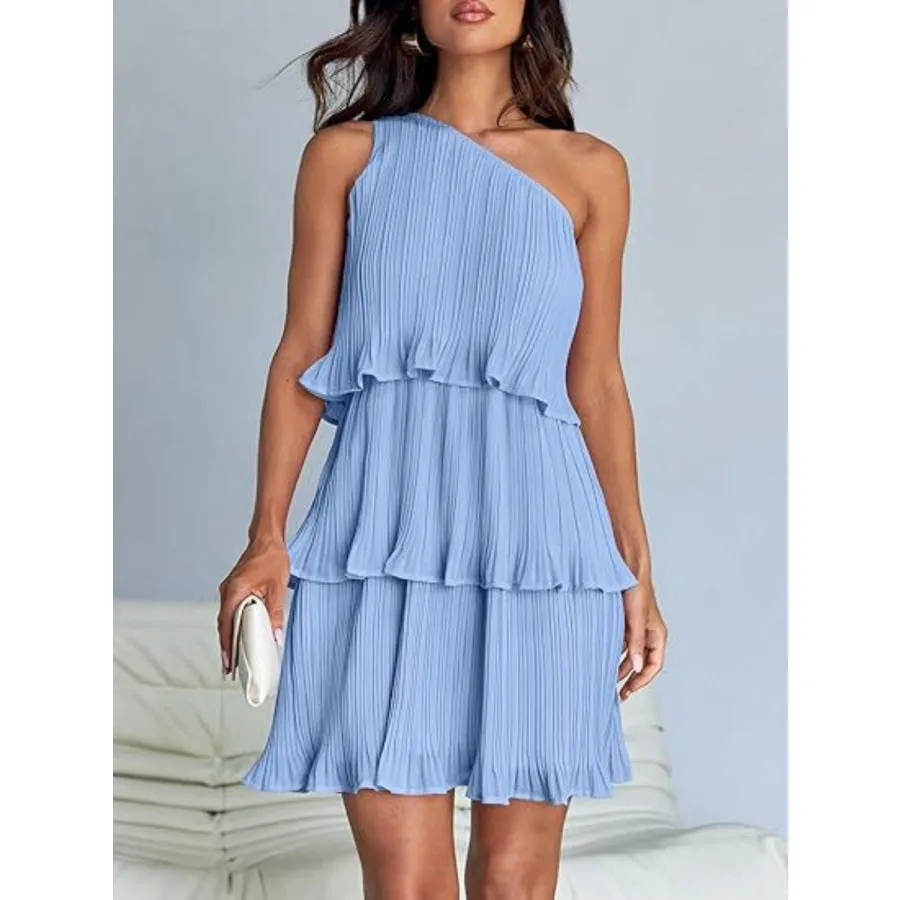 Layered Single Shoulder Mini Dress